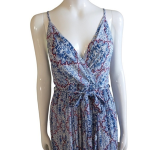 Sim & Sam Blue Geometric Print Maxi Dress SZ Small‎ NWT